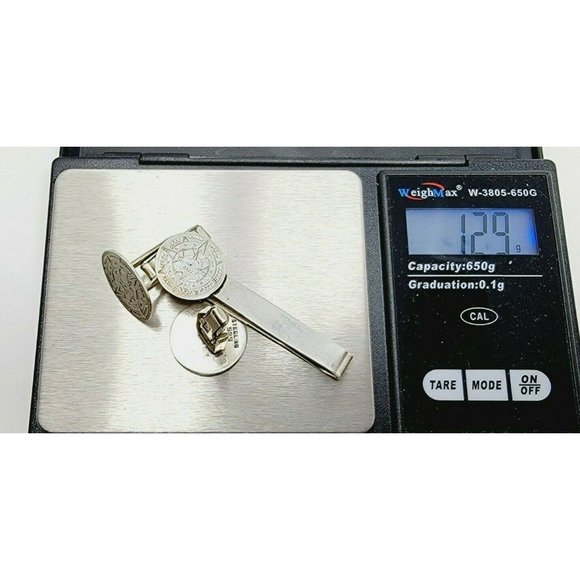 Vintage Sterling 925 Round Men’s Cuff Links and tie Bar Mexican style - Picture 4 of 4